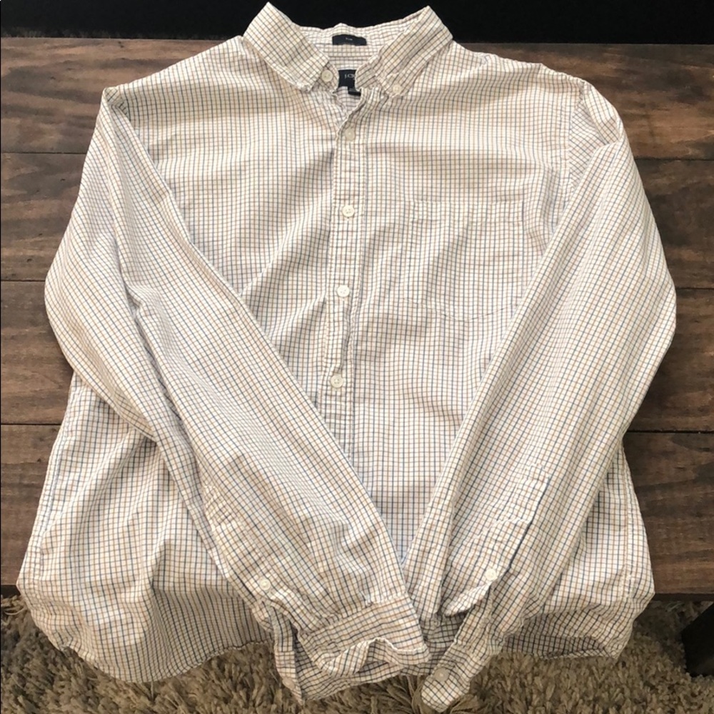 J Crew white, brown and blue button down